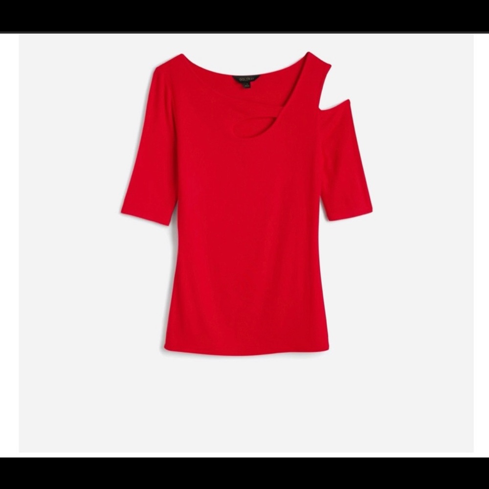 Red Asymmetrical Cold Shoulder Top